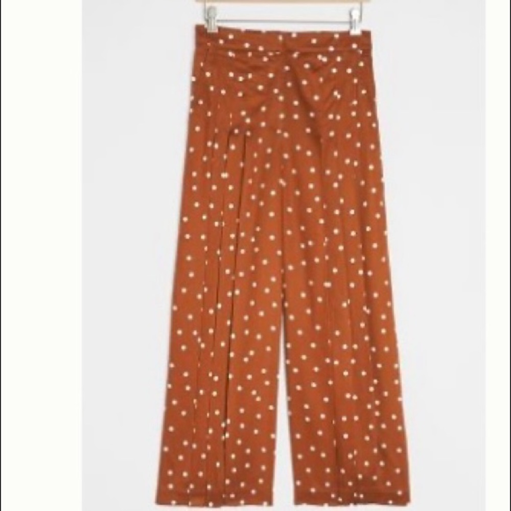 Anthropologie Maeve pleated polka dot wide leg trousers size XS brown